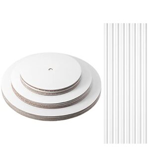 39 pieces cake boards and plastic dowels, cake boards kit, cake stand, 15 cardboard cake boards bases, 24 plastic cake drum for tiered cakes for wedding birthday party (white)