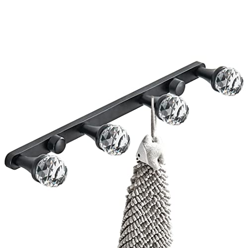 WOLIBEER Crystal Towel Hook, Matte Black Coat Hook 4 Row Hook Wall Mounted Hook Rack Stainless Steel Hanger for Bathroom Kitchen Toilet Entryway