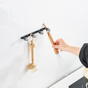 WOLIBEER Crystal Towel Hook, Matte Black Coat Hook 4 Row Hook Wall Mounted Hook Rack Stainless Steel Hanger for Bathroom Kitchen Toilet Entryway