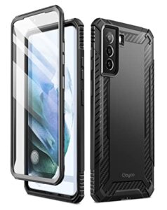 clayco xenon case for samsung galaxy s21 fe 5g, [built-in screen protector] full-body rugged cover compatible with fingerprint reader, 6.4 inch 2022 release (black)