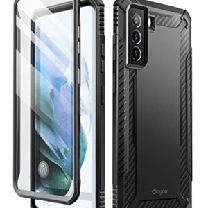 Clayco Xenon Case for Samsung Galaxy S21 FE 5G, [Built-in Screen Protector] Full-Body Rugged Cover Compatible with Fingerprint Reader, 6.4 inch 2022 Release (Black)