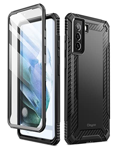 Clayco Xenon Case for Samsung Galaxy S21 FE 5G, [Built-in Screen Protector] Full-Body Rugged Cover Compatible with Fingerprint Reader, 6.4 inch 2022 Release (Black)