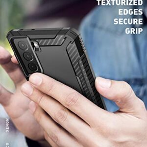 Clayco Xenon Case for Samsung Galaxy S21 FE 5G, [Built-in Screen Protector] Full-Body Rugged Cover Compatible with Fingerprint Reader, 6.4 inch 2022 Release (Black)