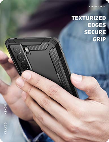 Clayco Xenon Case for Samsung Galaxy S21 FE 5G, [Built-in Screen Protector] Full-Body Rugged Cover Compatible with Fingerprint Reader, 6.4 inch 2022 Release (Black)