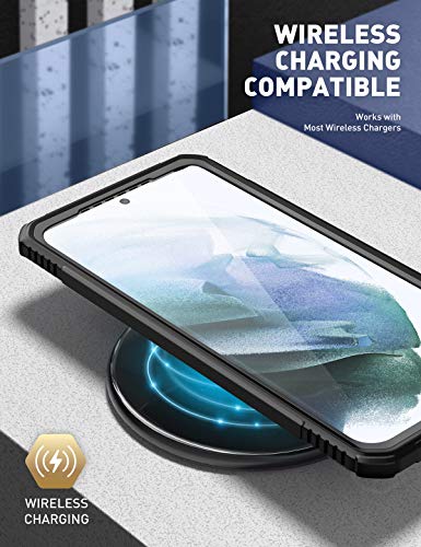 Clayco Xenon Case for Samsung Galaxy S21 FE 5G, [Built-in Screen Protector] Full-Body Rugged Cover Compatible with Fingerprint Reader, 6.4 inch 2022 Release (Black)