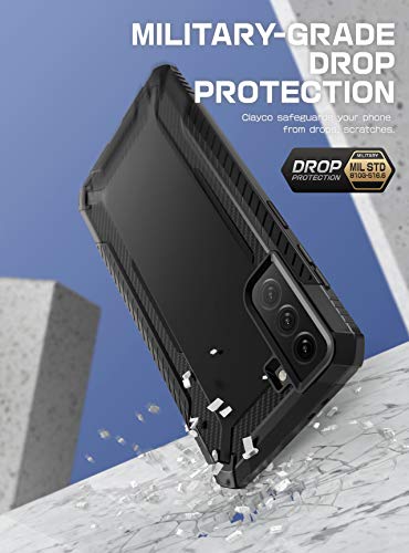 Clayco Xenon Case for Samsung Galaxy S21 FE 5G, [Built-in Screen Protector] Full-Body Rugged Cover Compatible with Fingerprint Reader, 6.4 inch 2022 Release (Black)