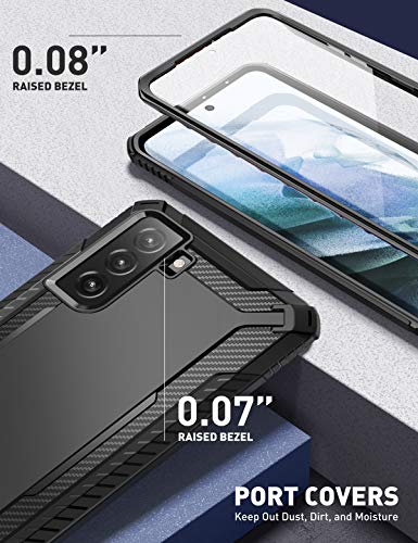 Clayco Xenon Case for Samsung Galaxy S21 FE 5G, [Built-in Screen Protector] Full-Body Rugged Cover Compatible with Fingerprint Reader, 6.4 inch 2022 Release (Black)