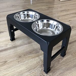 PANZZDA Elevated Dog Bowls Adjustable Raised Stand with Double Stainless Steel Food Bowls Adjusts to 4 Heights 3.1”, 8.6”, 10.2”, 11.8”, for Small Medium Large Dogs and Pets