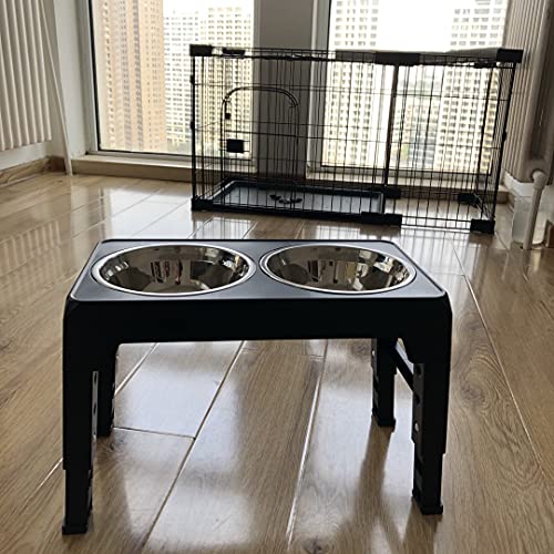 PANZZDA Elevated Dog Bowls Adjustable Raised Stand with Double Stainless Steel Food Bowls Adjusts to 4 Heights 3.1”, 8.6”, 10.2”, 11.8”, for Small Medium Large Dogs and Pets