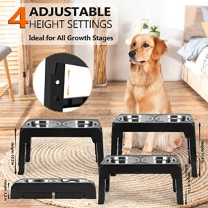 PANZZDA Elevated Dog Bowls Adjustable Raised Stand with Double Stainless Steel Food Bowls Adjusts to 4 Heights 3.1”, 8.6”, 10.2”, 11.8”, for Small Medium Large Dogs and Pets