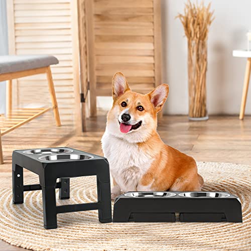 PANZZDA Elevated Dog Bowls Adjustable Raised Stand with Double Stainless Steel Food Bowls Adjusts to 4 Heights 3.1”, 8.6”, 10.2”, 11.8”, for Small Medium Large Dogs and Pets