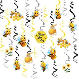 uomnicue bee hanging swirl decorations,30 pcs double sided bumble bee swirls foil ceiling streamers honey bee theme party supplies for kids birthday baby shower bee day spring summer party decoration