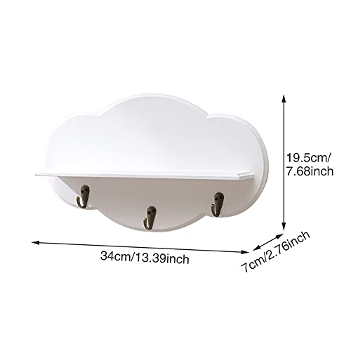 Childs Bedroom Modern Wall Floating Mount Shelf, Upgrade Cute Cloud Shaped Coat Peg Hooks Home Nursery Bedroom Decor, Home Ornament Storage Hold Rack(White)