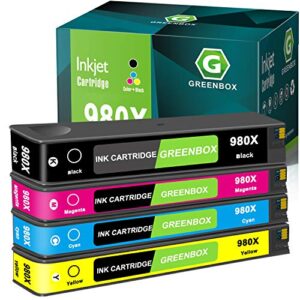 greenbox remanufactured ink cartridge replacement for 980x for hp officejet enterprise color x555dn x585f x555xh flow x585z mfp x585f x585dn printer (1 black 1 cyan 1 magenta 1 yellow)