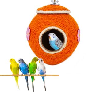 DQITJ Bird Natural Coconut Shell Nest Handmade Screw Nesting Cage for Bird Parrot Budgie Parakeet Cockatiel Conure Lovebird Canary Finch (Orange: 4.7 inch)