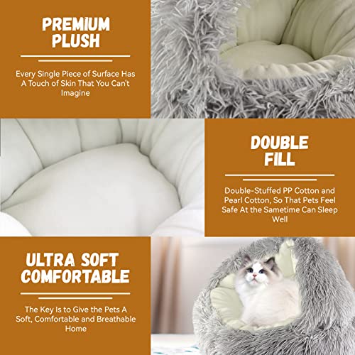 Round Soft Plush Fluffy Dog Bed - 22 Inch Small Dog Cave Bed Cat Bed, Self Warming Pet Bed, Pet Sleeping Bed for Small Dogs & Cats, Washable Pet House Cave Bed for Indoor Kitty & Puppy (Grey)