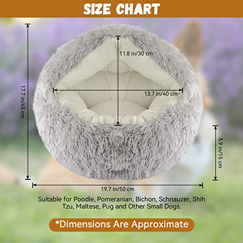 Round Soft Plush Fluffy Dog Bed - 22 Inch Small Dog Cave Bed Cat Bed, Self Warming Pet Bed, Pet Sleeping Bed for Small Dogs & Cats, Washable Pet House Cave Bed for Indoor Kitty & Puppy (Grey)