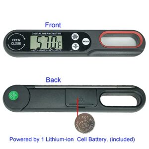 Wotermly Digital Kitchen Meat Thermometer with Backlight LCD and Foldable Long Probe, Instant Read Food Cooking Thermometer Use for Grill,Liquid, BBQ, Baking and Candy