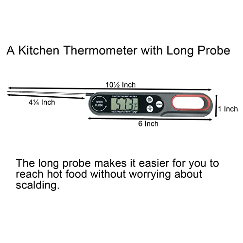 Wotermly Digital Kitchen Meat Thermometer with Backlight LCD and Foldable Long Probe, Instant Read Food Cooking Thermometer Use for Grill,Liquid, BBQ, Baking and Candy