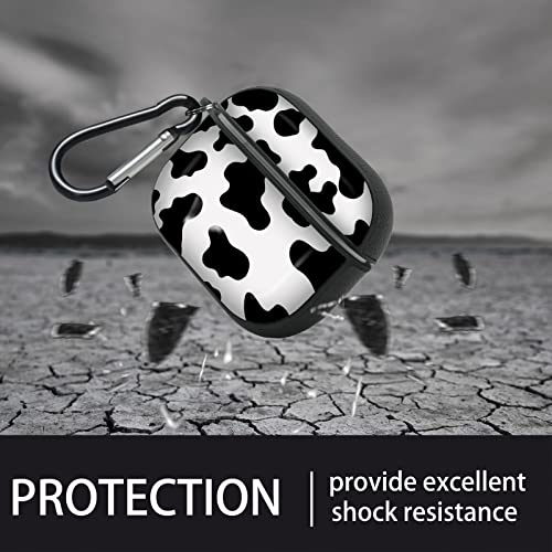 Naiadiy AirPods 3 (2021) Case Cover with Keychain, PU Leather Edge Bumper with Cute Black Cow Print Pattern Design, Full Body Protective Case Cover for Apple AirPods 3rd Generation Charging Case