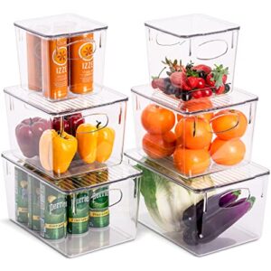 sorbus clear plastic storage bins with lids - for kitchen organization, pantry organizers and storage, fridge organizer, cabinet organizer, refrigerator organizer bins - clear storage bins (6 pack)