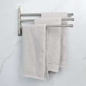 Swivel Towel Rack Wall Mounted Rotates Towel Bar SUS304 Stainless Steel 3-Arms Towel Swing Hanger Space Saving Storage Organizer Towel Holder for Bathroom, Kitchen,Brushed Finish