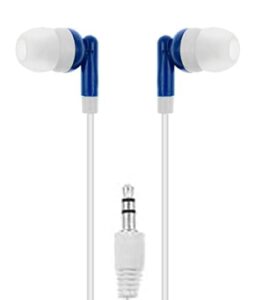 lowcostearbuds.com lowcostearbuds bulk pack of 25 dark blue/white earbuds/headphones - individually wrapped