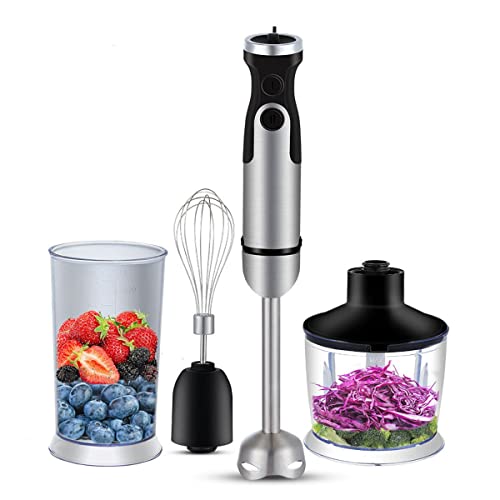 TRACONN Immersion Hand Blender Multi-Purpose 220V 4 IN 1 Blender Heavy Duty Copper Motor Stainless Steel Finish Includes Whisk Attachment, Chopper and Smoothies Cup (HB3302 EU Plug)