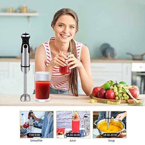 TRACONN Immersion Hand Blender Multi-Purpose 220V 4 IN 1 Blender Heavy Duty Copper Motor Stainless Steel Finish Includes Whisk Attachment, Chopper and Smoothies Cup (HB3302 EU Plug)