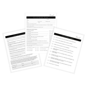 facial intake, consent, and aftercare form | 75 pack | 8.5 x 11" a1 forms | clients signature | 25 intake forms, 25 consent forms, 25 aftercare forms | minimalist design
