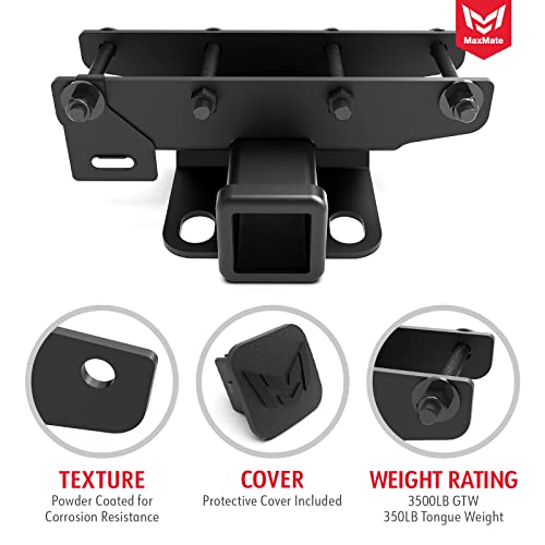 MaxMate HC2J003BMX 2-inch Hitch Receiver Compatible with 2018-2023 Jeep Wrangler JL/JLU Incl. 2020-23 Diesel engine/21-23 4xe | Not for JK Models | Protective Cover Included |Rear Tow Towing Trailer