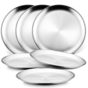 haware 6-piece 18/8 stainless steel plates, metal 304 dinner dishes for kids toddlers children, 9 inch feeding serving camping plates, reusable dinnerware, shatterproof & non-toxic, dishwasher safe