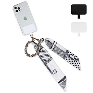 lavavik phone lanyard silk scarf upscale chain wrist strap keychain wallet lanyard with 2 tether tab compatible with all smartphone cases white