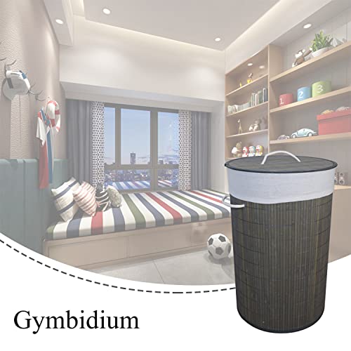 Gymbidium Foldable Durable Bamboo Laundry Basket Hamper with 2 Removable Liner bags, Bedroom (Round, Grey)