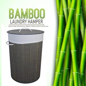 Gymbidium Foldable Durable Bamboo Laundry Basket Hamper with 2 Removable Liner bags, Bedroom (Round, Grey)