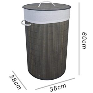 Gymbidium Foldable Durable Bamboo Laundry Basket Hamper with 2 Removable Liner bags, Bedroom (Round, Grey)