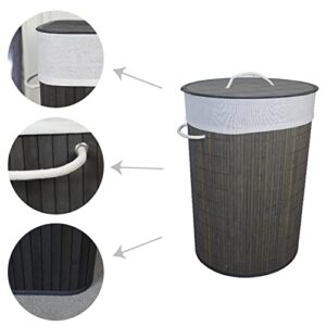 Gymbidium Foldable Durable Bamboo Laundry Basket Hamper with 2 Removable Liner bags, Bedroom (Round, Grey)