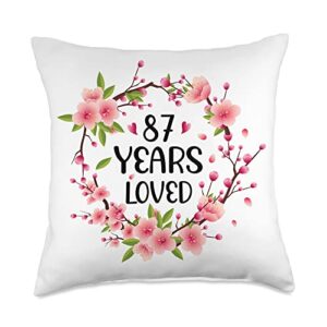 87 years old birthday gifts for women and men floral old 87th birthday women 87 years loved throw pillow, 18x18, multicolor