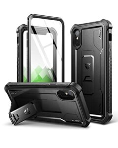 dexnor for iphone x/iphone xs case, [built in screen protector and kickstand] heavy duty military grade protection shockproof protective cover for iphone x/iphone xs, black