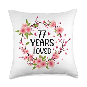 77 years old birthday gifts for women and men floral old 77th birthday women 77 years loved throw pillow, 18x18, multicolor