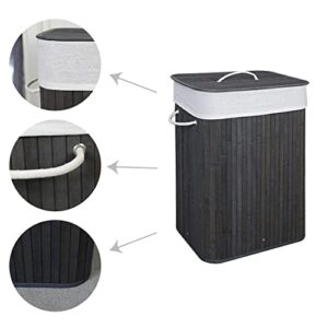 Clothes Laundry Hamper with Rope Handles Bamboo, with 2 Removable Liner Bags, Grey