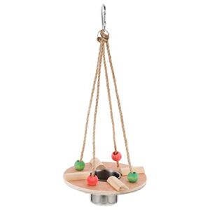 popetpop bird feeding dish cups with wood platform hanging parrot cage feeder water bowl stainless steel birdcage bowls feeding perch play stand swing for indoor outdoor pet bird