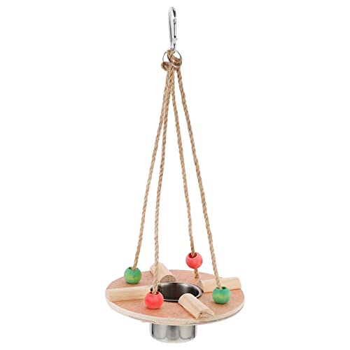 POPETPOP Bird Feeding Dish Cups with Wood Platform Hanging Parrot Cage Feeder Water Bowl Stainless Steel Birdcage Bowls Feeding Perch Play Stand Swing for Indoor Outdoor Pet Bird