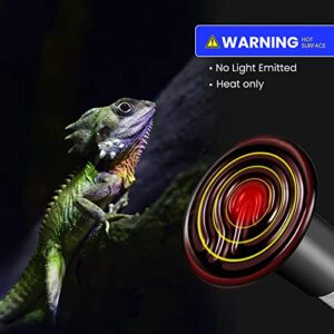 Lustaled 100W Ceramic Heat Emitter Bulb, Infrared Heat Bulbs Reptile Heat Lamp with E26/E27 Base No Light Emitting for Pet Brooder Coop Heater Chicken Turtle Lizards Snake Amphibian (Black, 2-Pack)