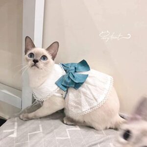 Jingmezhi Pet Cotton Embroidered Back Bowknot Hollow Out Dresses for Cat Dog Daily Clothing (S+(6.6lb~7.7lb))