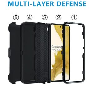 NUFR Galaxy S22 5G case,Samsung S22 Heavy Duty case,[Military Grade Protective ],[Shockproof] [Dropproof] [Dust-Proof], Compatible with Samsung Galaxy S22 5G (Black)