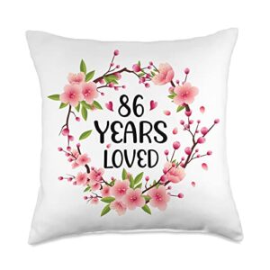 86 years old birthday gifts for women and men floral old 86th birthday women 86 years loved throw pillow, 18x18, multicolor