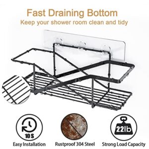 Masoffi Adhesive Shower Shelves for Inside Shower with Hooks, Wall Mounted Shower Caddy No Drilling Bathroom Shower Storage, 304 Stainless Steel Rustproof Shower Rack 2 Pack Black