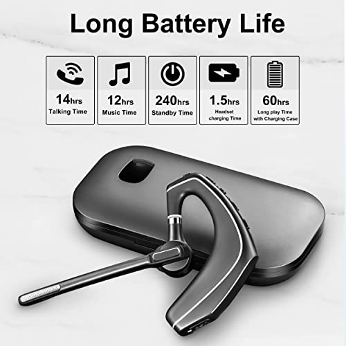 EKVANBEL Bluetooth Headset V5.1, Wireless Headset for Computer with 500mAh Charging Case, Bluetooth Earpiece with Noise Canceling Mic for Driving and Office. (USB-A Bluetooth Adapter Included)