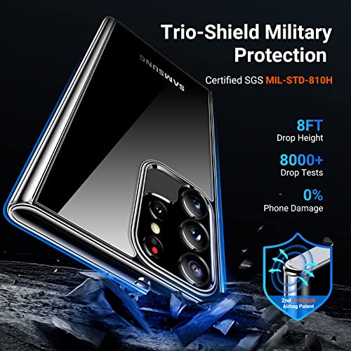 TORRAS Designed for Samsung Galaxy S22 Ultra Case [8X Armor-Level Shockproof] [Anti-Yellow] Hard Protective Back & Soft Slim Bumper Designed for Samsung S22 Ultra Case 5G, Clear